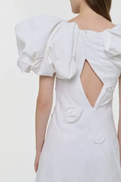 Navi Puff Sleeve Maxi Dress in Ivory Aloe Linen