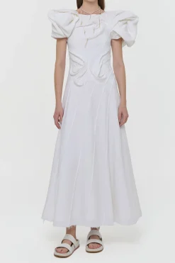 Navi Puff Sleeve Maxi Dress in Ivory Aloe Linen