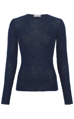 Nello Knit Sweater in Electric Navy Beaded Cashmere Silk