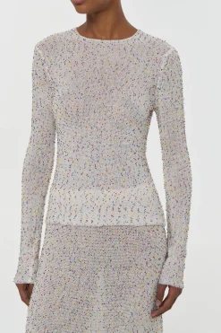 Nello Knit Sweater in Ivory Multi Beaded Cashmere Silk