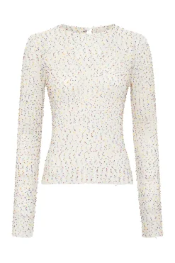 Nello Knit Sweater in Ivory Multi Beaded Cashmere Silk