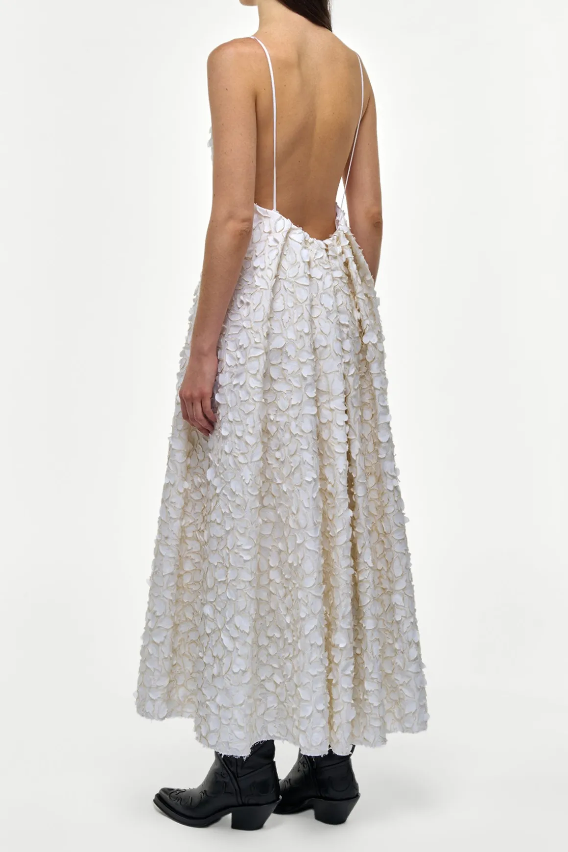 Nexus Embroidered Leaves Maxi Dress in Ivory Linen
