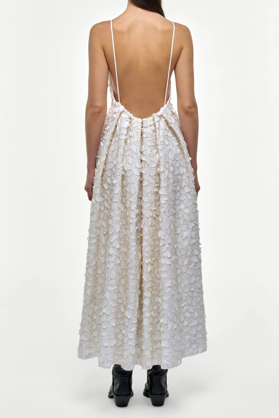 Nexus Embroidered Leaves Maxi Dress in Ivory Linen