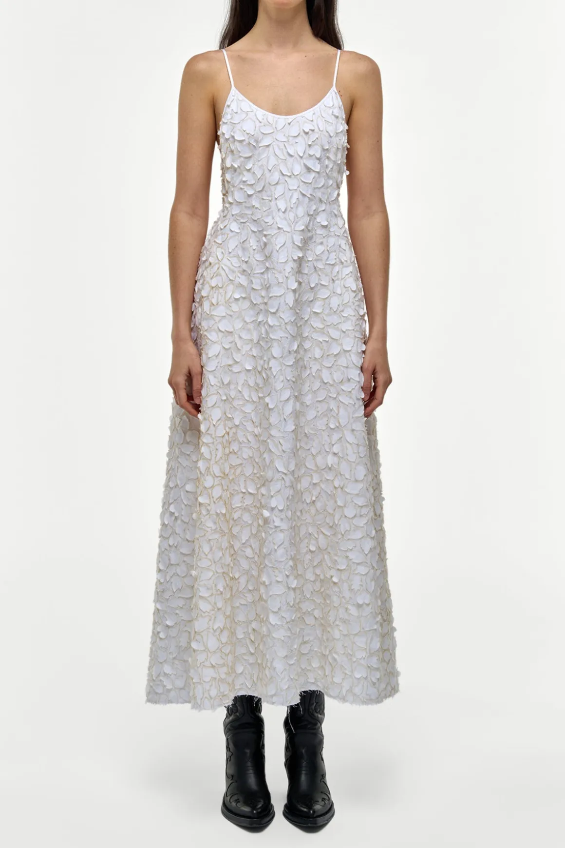 Nexus Embroidered Leaves Maxi Dress in Ivory Linen