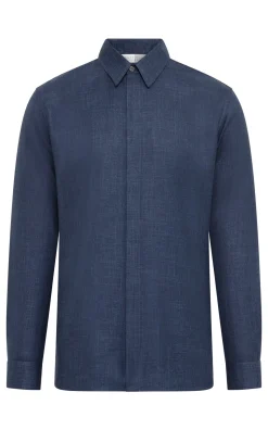 Nicolas Shirt in Denim Virgin Wool Silk with Linen