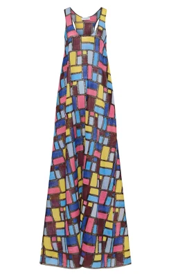 Niki Patchwork Embroidered Maxi Dress in Aurora Multi Linen