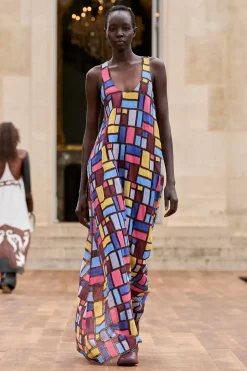Niki Patchwork Embroidered Maxi Dress in Aurora Multi Linen