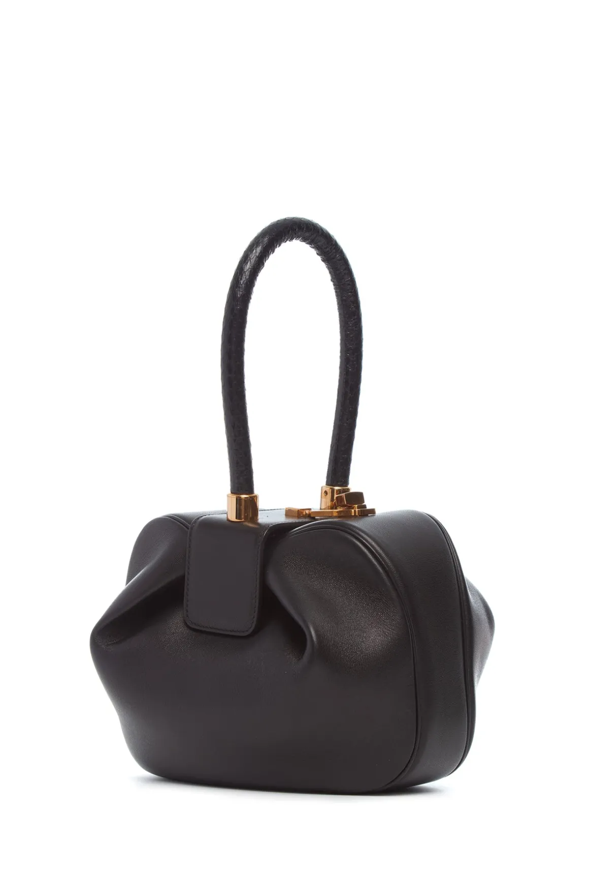 Nina Bag in Black Nappa Leather with Snakeskin Handle