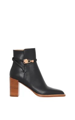 Nina Clasp Ankle Boot in Black Leather