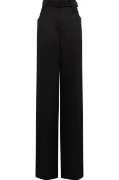 Norman Wide-leg Pant in Black Textured Linen Slub