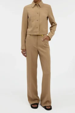 Norman Wide-leg Pant in Camel & Citrine Virgin Wool Crepe