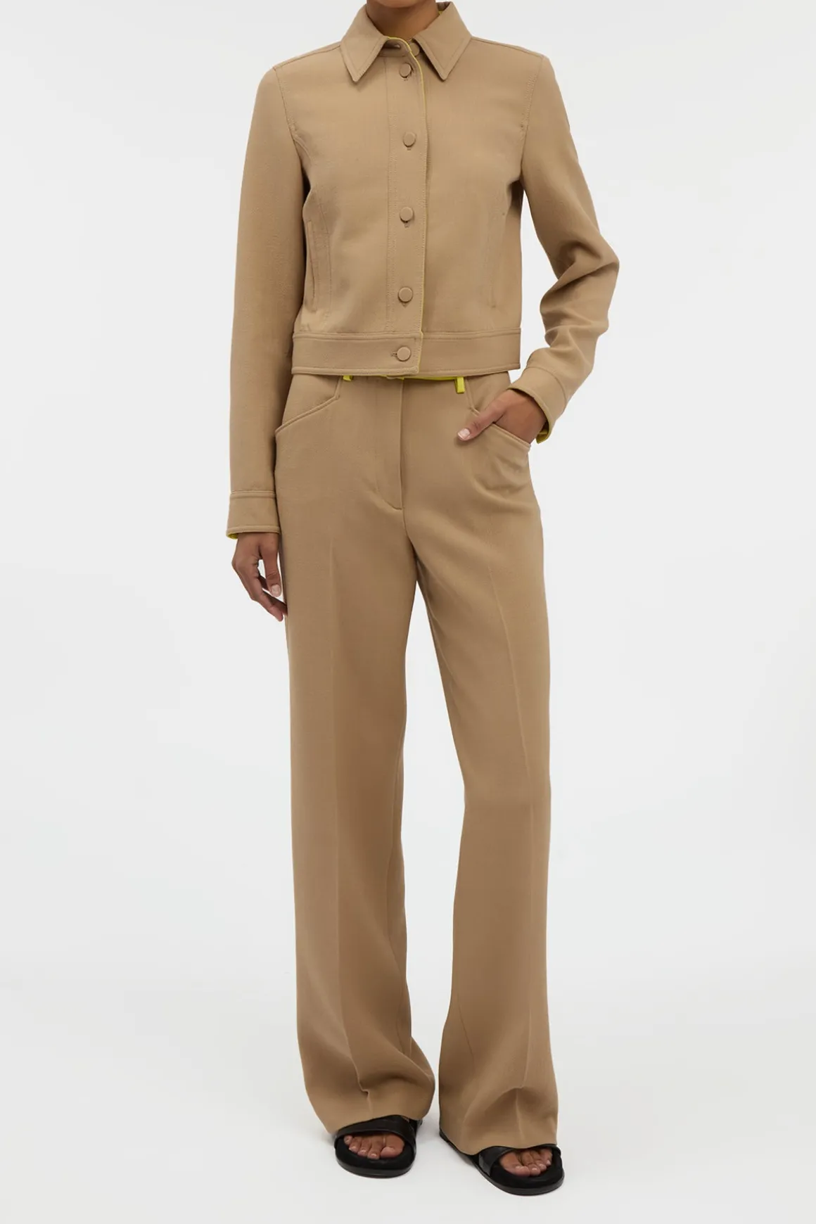 Norman Wide-leg Pant in Camel & Citrine Virgin Wool Crepe