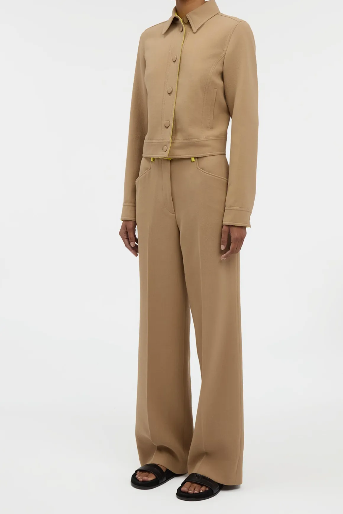Norman Wide-leg Pant in Camel & Citrine Virgin Wool Crepe