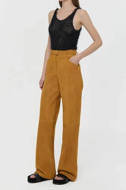 Norman Wide-leg Pant in Cashew Suede