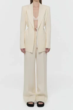 Norman Wide-leg Pant in Ivory Textured Linen Slub