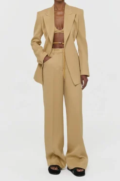Norman Wide-leg Pant in Wheat Textured Linen Slub