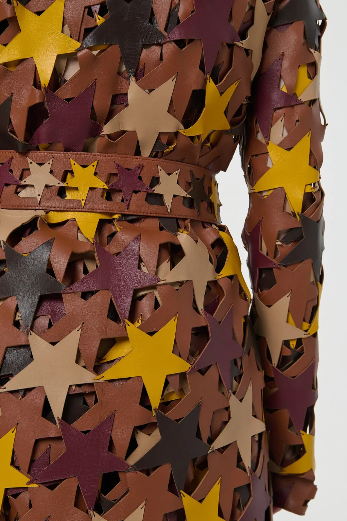 Nuria Patchwork Stars Trench Coat In Multi Nappa Leather