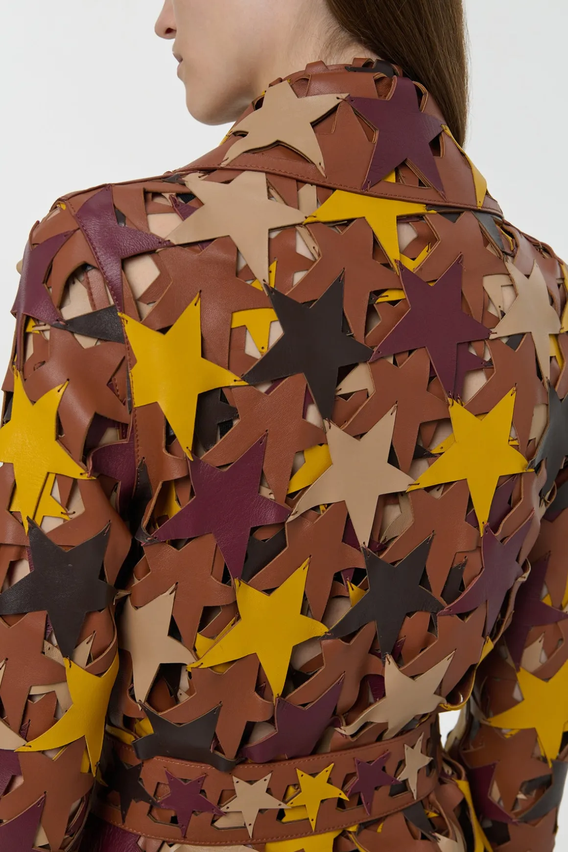 Nuria Patchwork Stars Trench Coat In Multi Nappa Leather