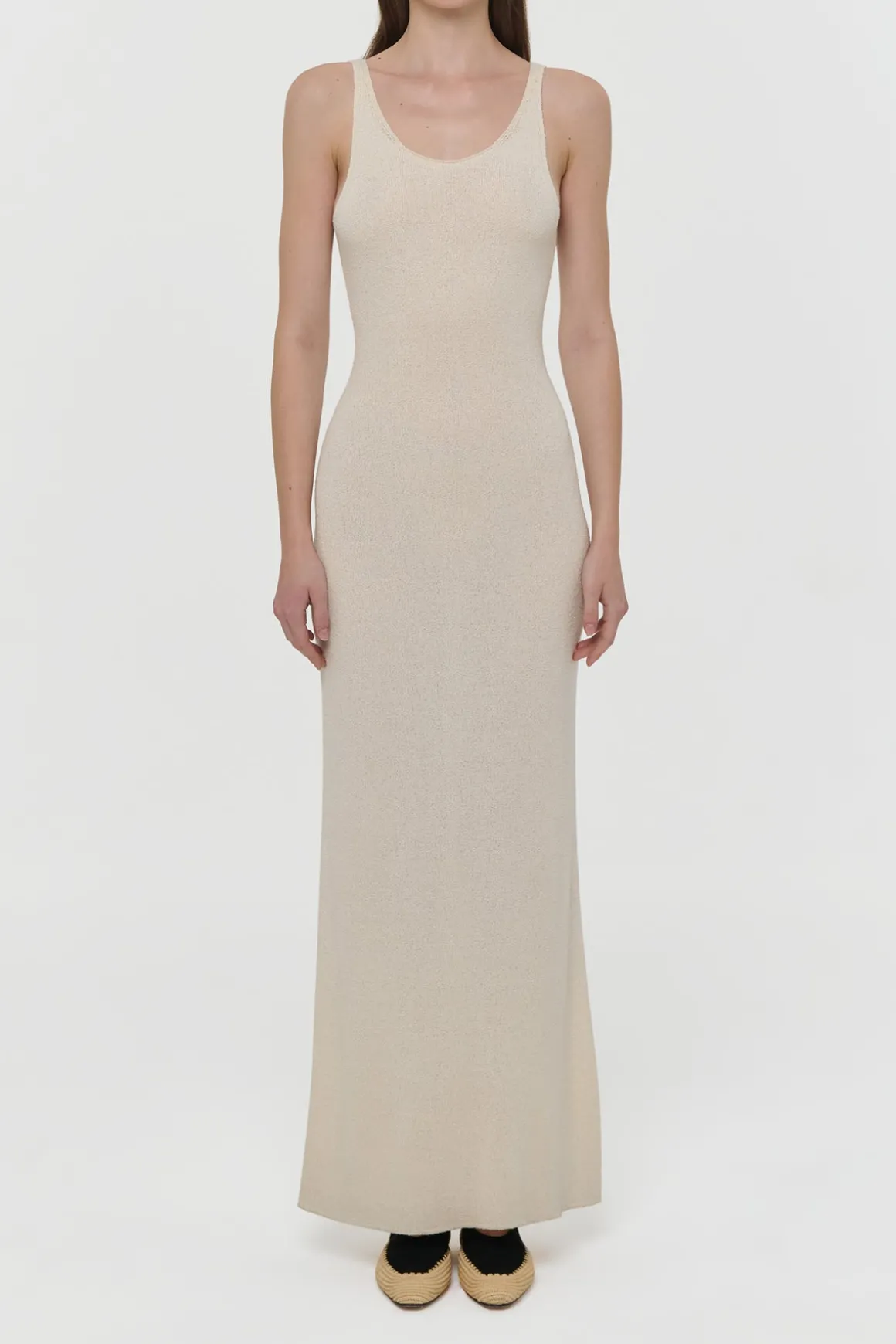 Nyra Knit Maxi Dress in Off White Mulberry Silk