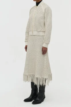 Odin Bomber Jacket in White Woven Leather