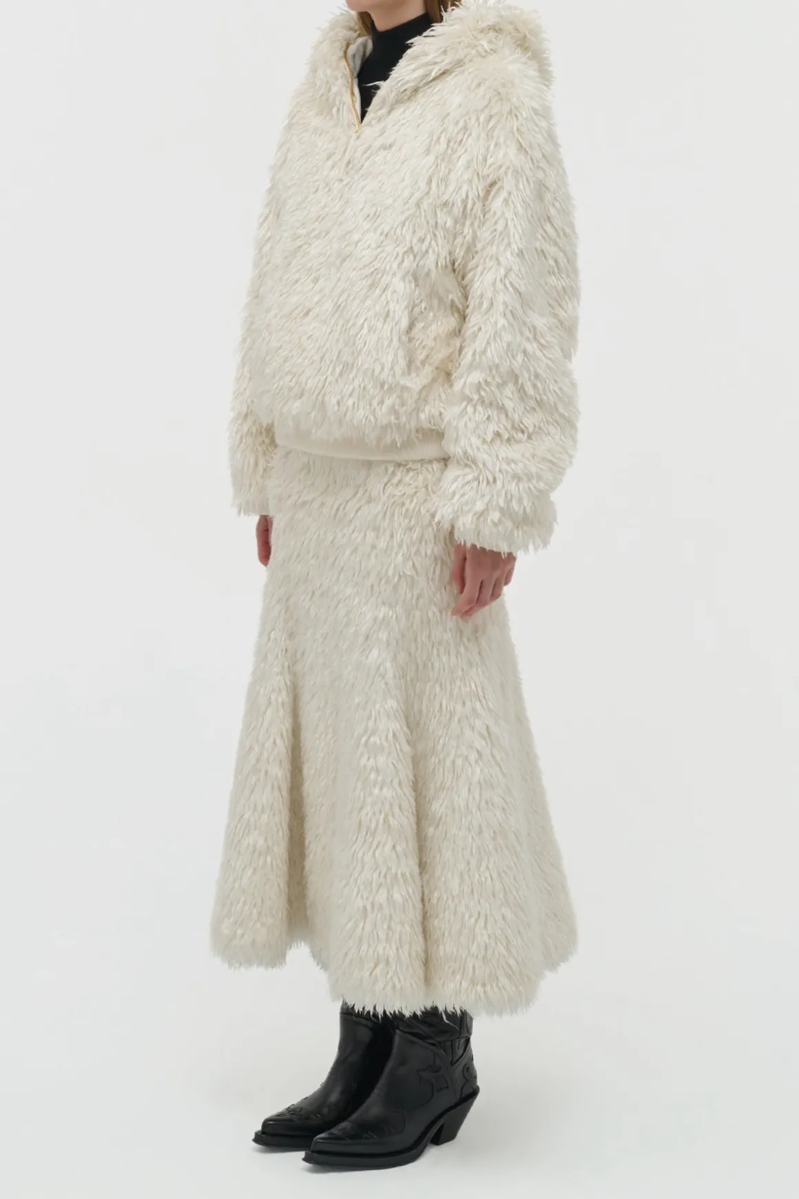 Orlando Hoodie in Ivory Silk Fur