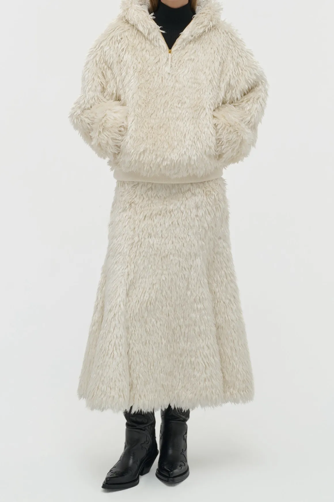 Orlando Hoodie in Ivory Silk Fur