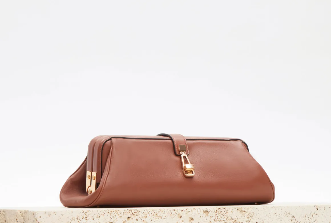 Paola Clutch in Cognac Nappa Leather
