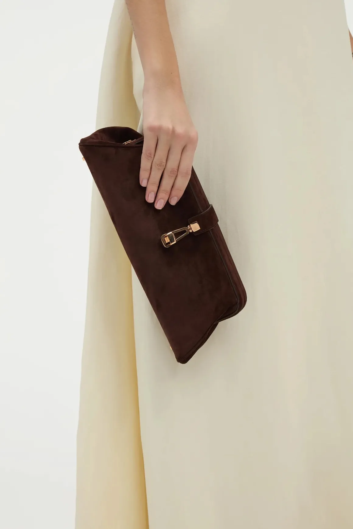 Paola Clutch in Dark Brown Suede