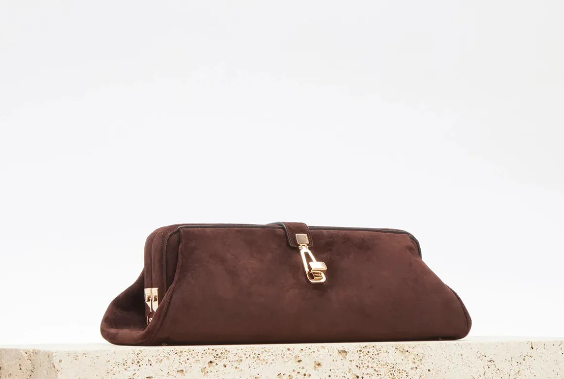 Paola Clutch in Dark Brown Suede