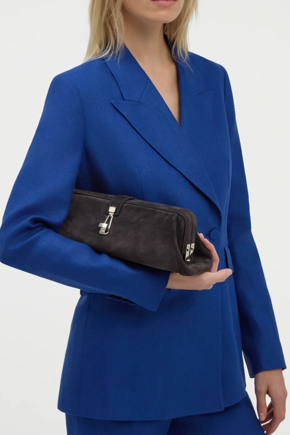 Paola Clutch in Dark Grey Suede