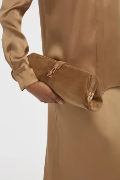 Paola Clutch in Dark Sand Suede