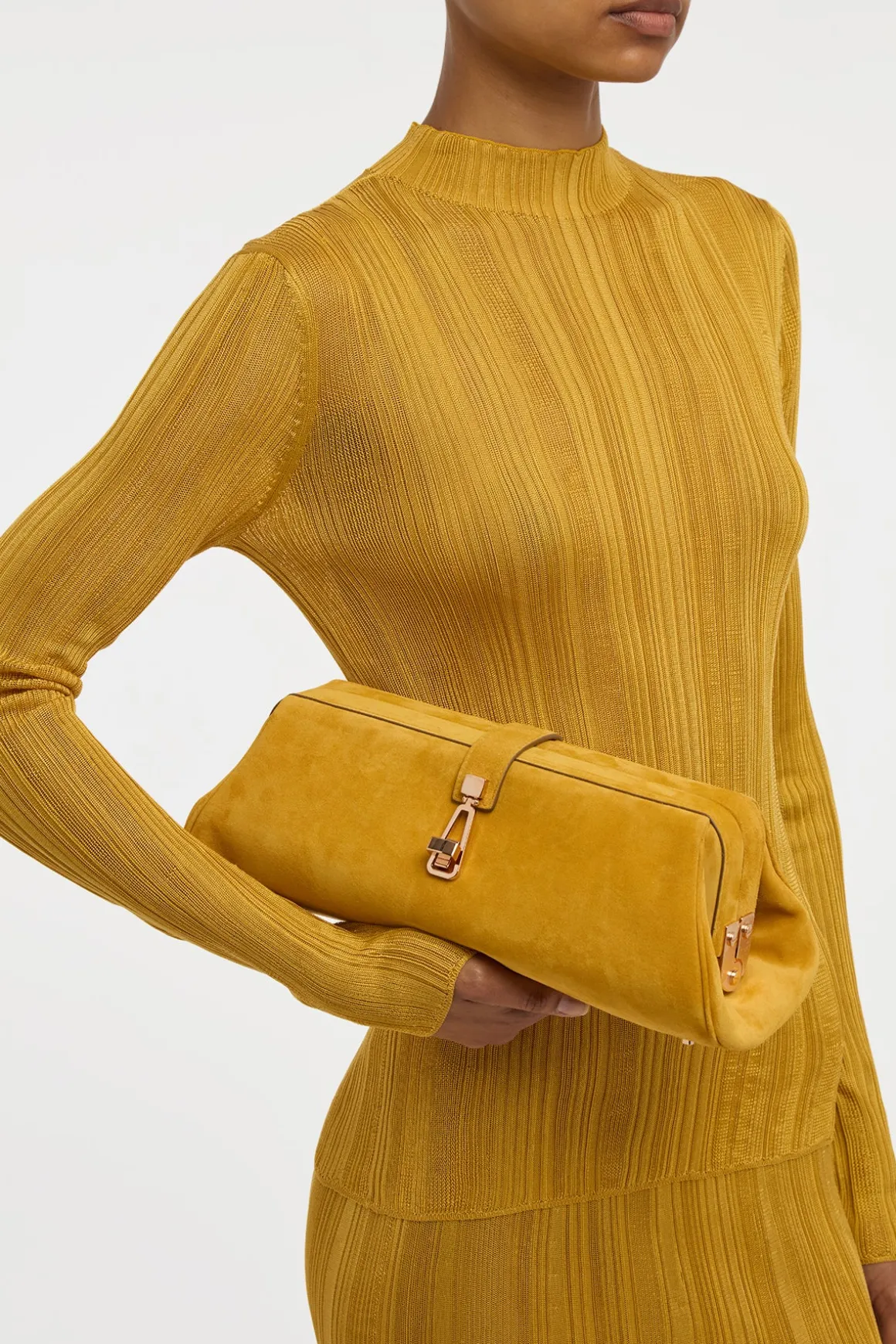 Paola Clutch in Golden Birch Suede