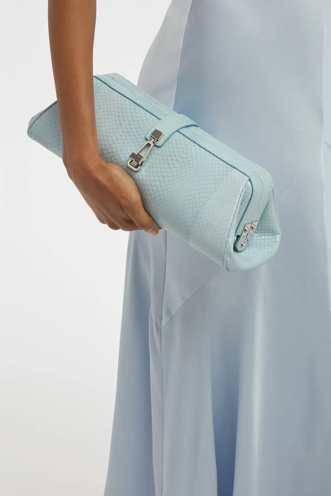 Paola Clutch in Light Blue Snakeskin