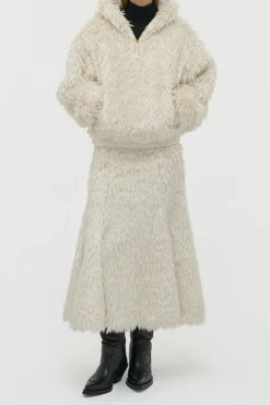 Patterson Midi Skirt in Ivory Silk Fur