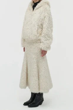 Patterson Midi Skirt in Ivory Silk Fur