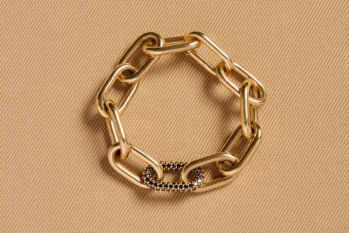 Pave Link Bracelet in 18K Yellow Gold & Black Diamonds (Classic Links)