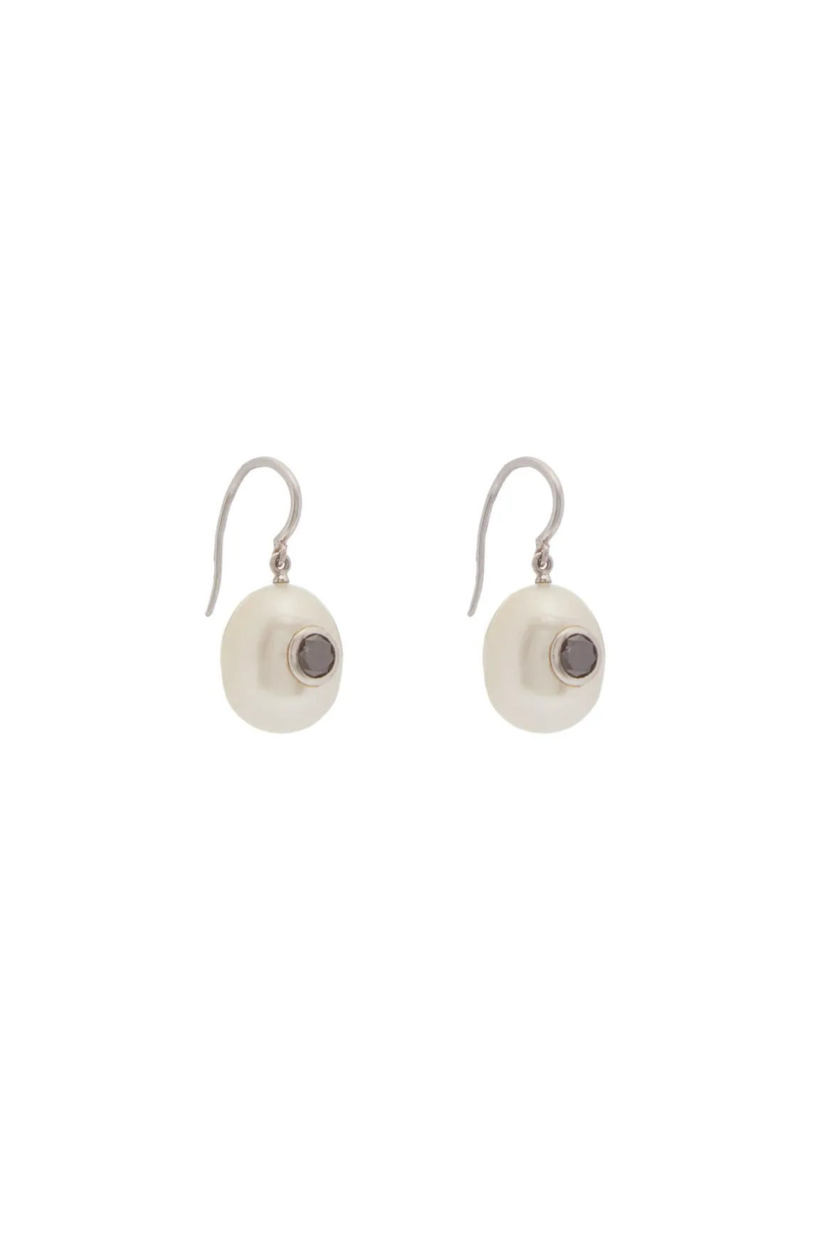 Pearl Earrings in Platinum & Black Diamonds