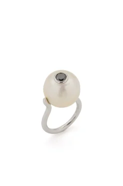 Pearl Ring in Platinum & Black Diamond
