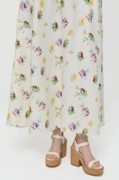 Penelope Mia's Flowers Maxi Skirt in Ivory Muli Printed Linen Twill
