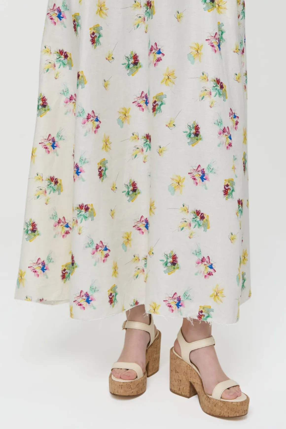 Penelope Mia's Flowers Maxi Skirt in Ivory Muli Printed Linen Twill