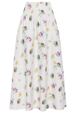 Penelope Mia's Flowers Maxi Skirt in Ivory Muli Printed Linen Twill