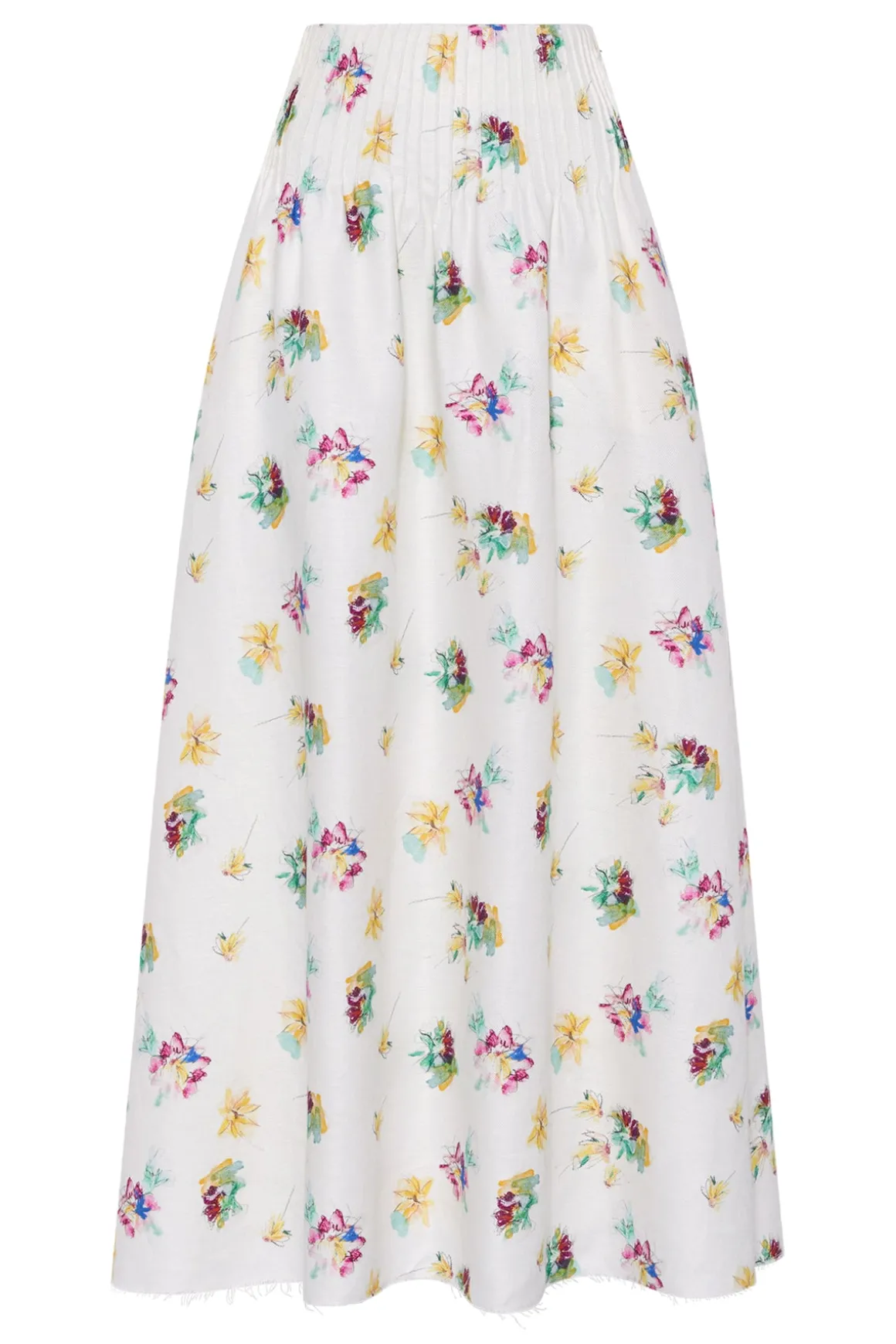 Penelope Mia's Flowers Maxi Skirt in Ivory Muli Printed Linen Twill