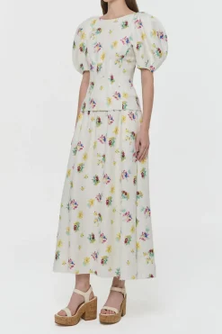 Penelope Mia's Flowers Maxi Skirt in Ivory Muli Printed Linen Twill