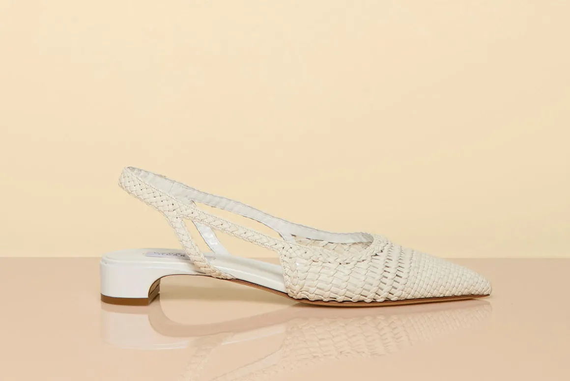 Perro Braided Slingback Pump in White Leather