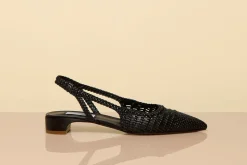 Perro Braided Slingback Pump in Black Leather