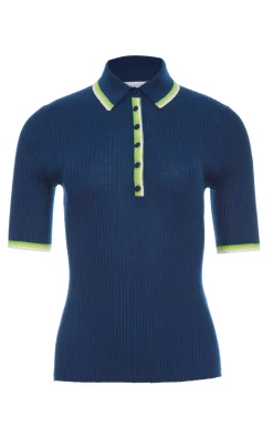 Perro Knit Polo in Washed Denim Cashmere Silk