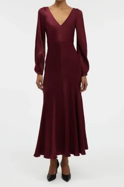 Peyton Maxi Dress In Bordeaux Silk Satin