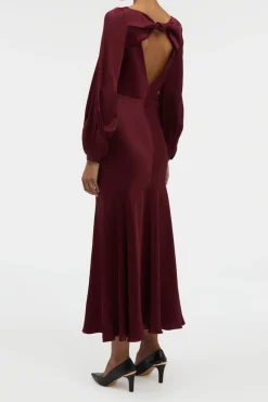 Peyton Maxi Dress In Bordeaux Silk Satin