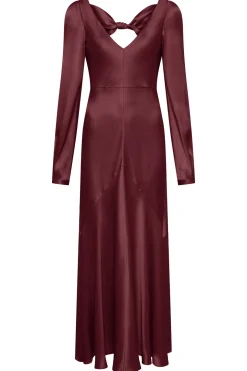 Peyton Maxi Dress In Bordeaux Silk Satin