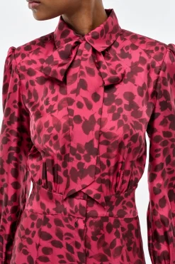 Phelan Maxi Shirtdress in Fuchsia Printed Silk Twill